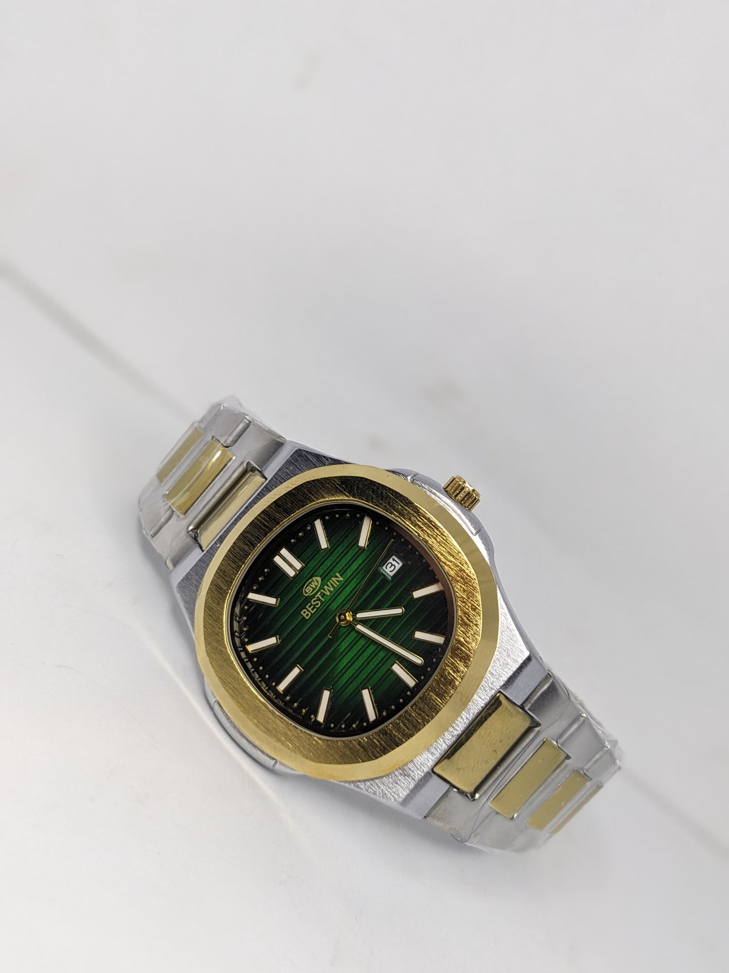 Bestwin Green Dial Stainless Steel Watch with Gold Accents